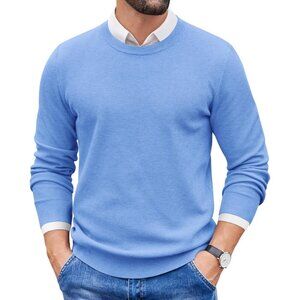 Men's Crewneck Sweater Dress Long Sleeve Pullover Sweater Knit Sweaters Blue